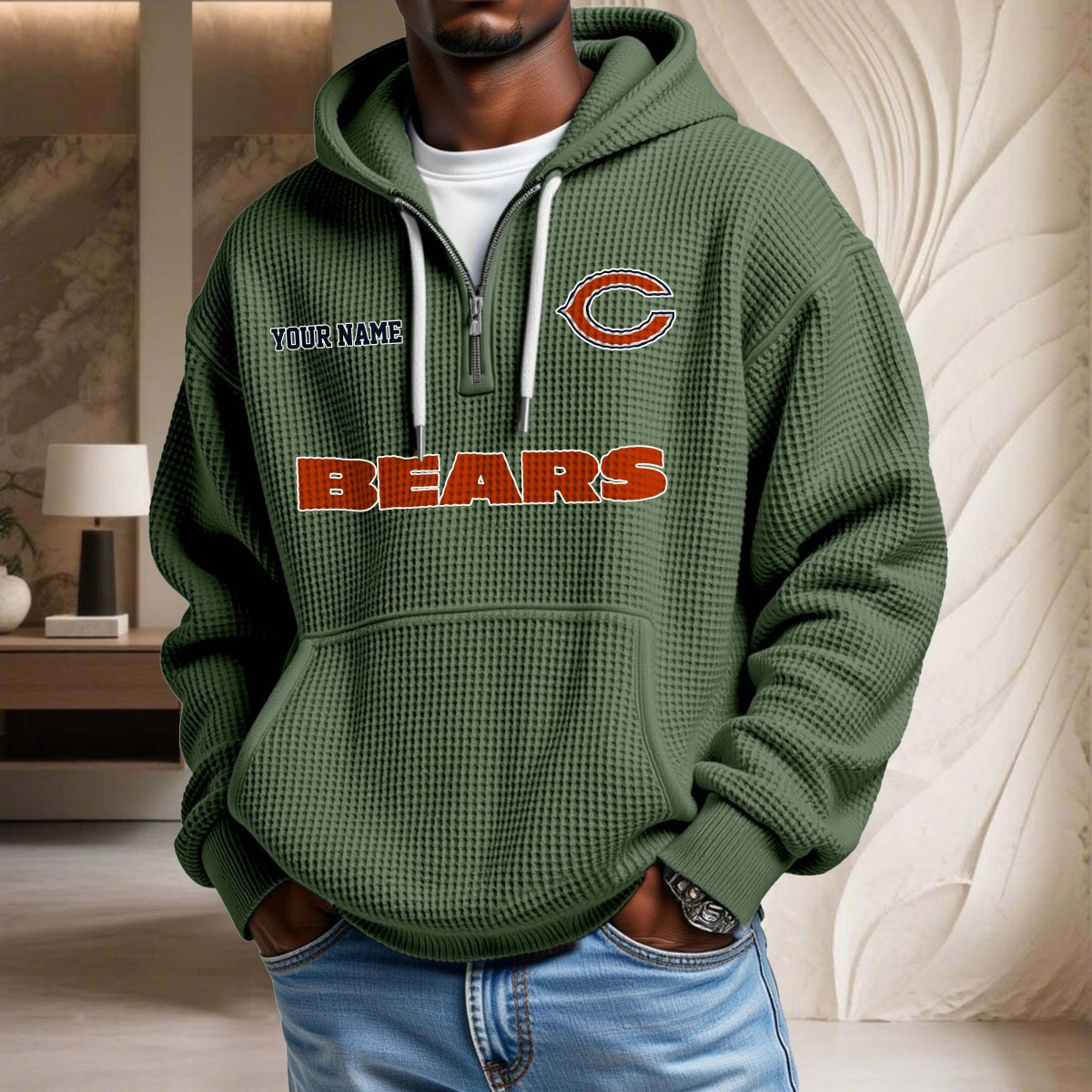 Sweat à capuche en maille gaufrée Chicago Bears – Image 9