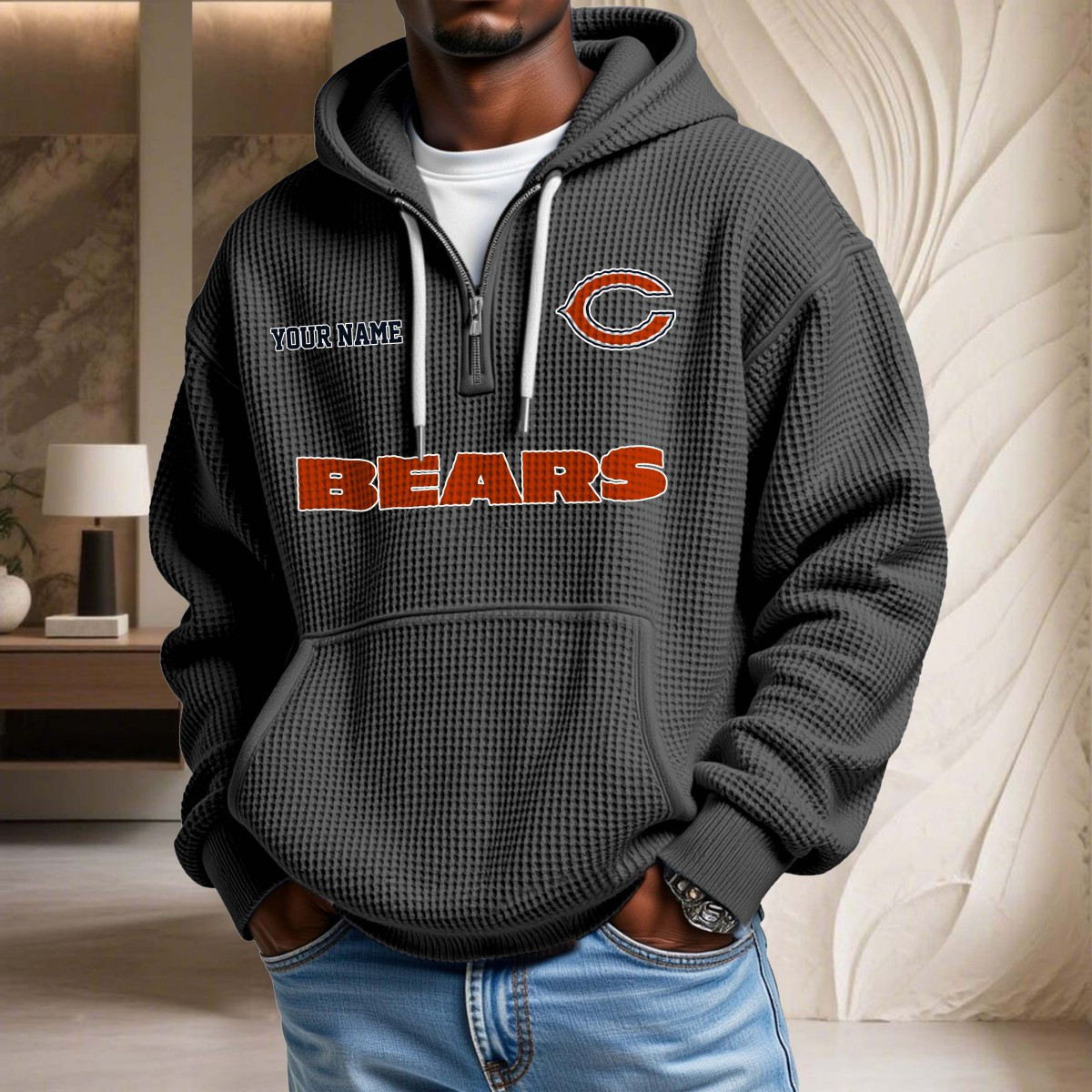 Sweat à capuche en maille gaufrée Chicago Bears – Image 2