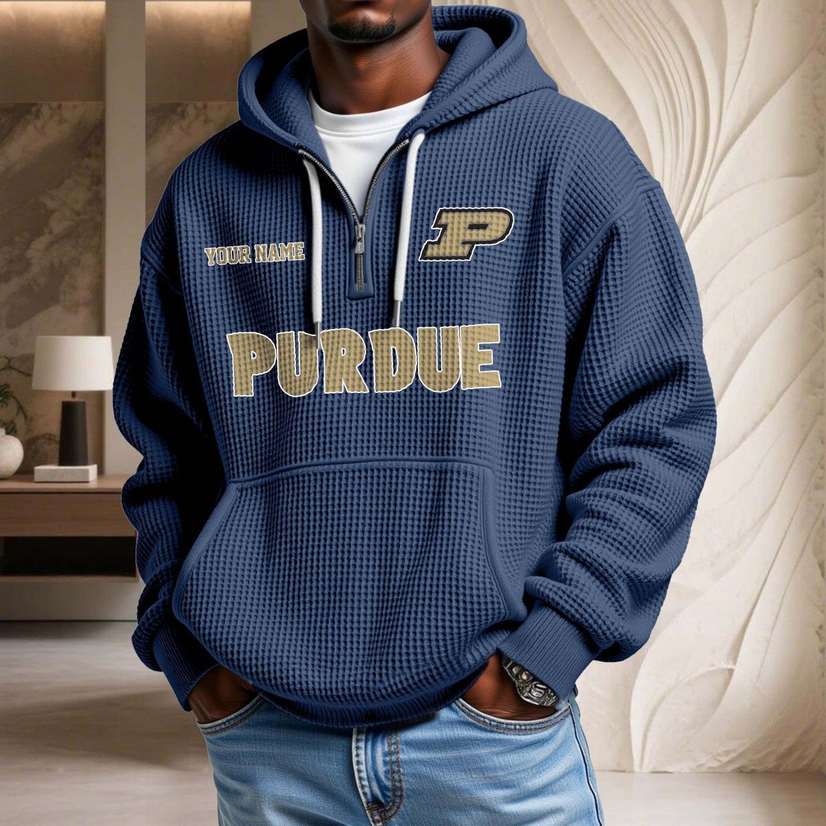 Sweat à capuche en maille gaufrée Purdue Boilermakers – Image 4