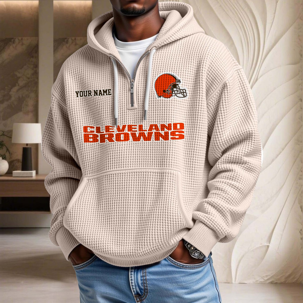 Sweat à capuche en maille gaufrée Cleveland Browns – Image 5