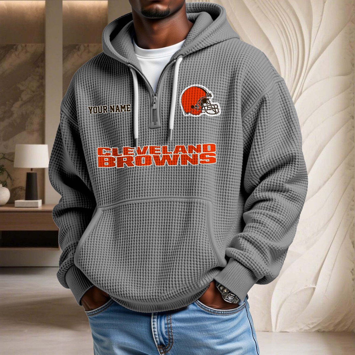 Sweat à capuche en maille gaufrée Cleveland Browns – Image 6