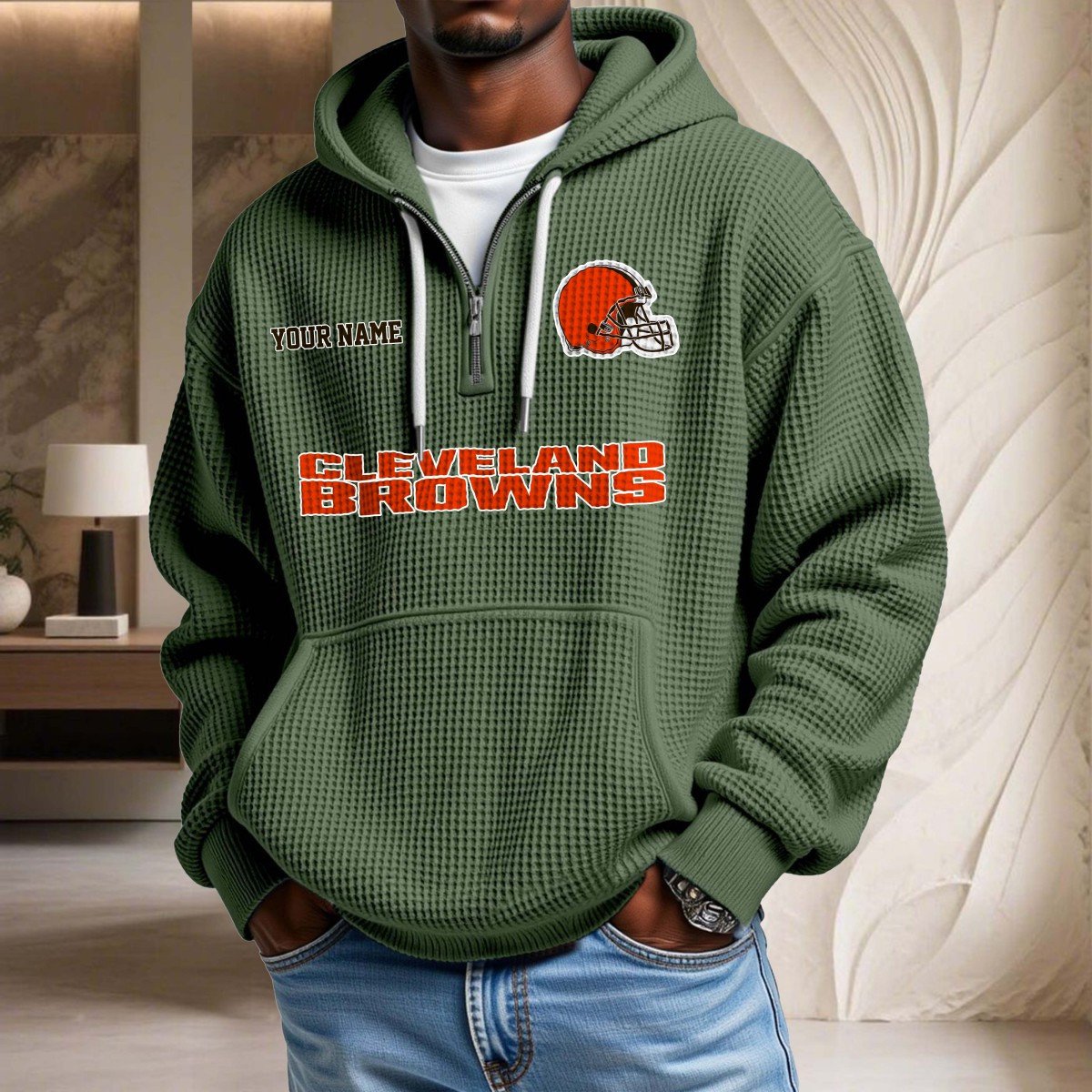 Sweat à capuche en maille gaufrée Cleveland Browns – Image 9