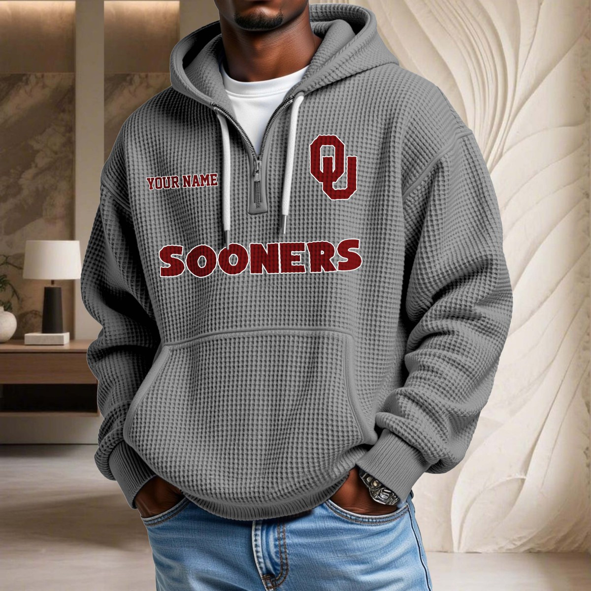 Sweat à capuche en maille gaufrée Oklahoma Sooners – Image 6