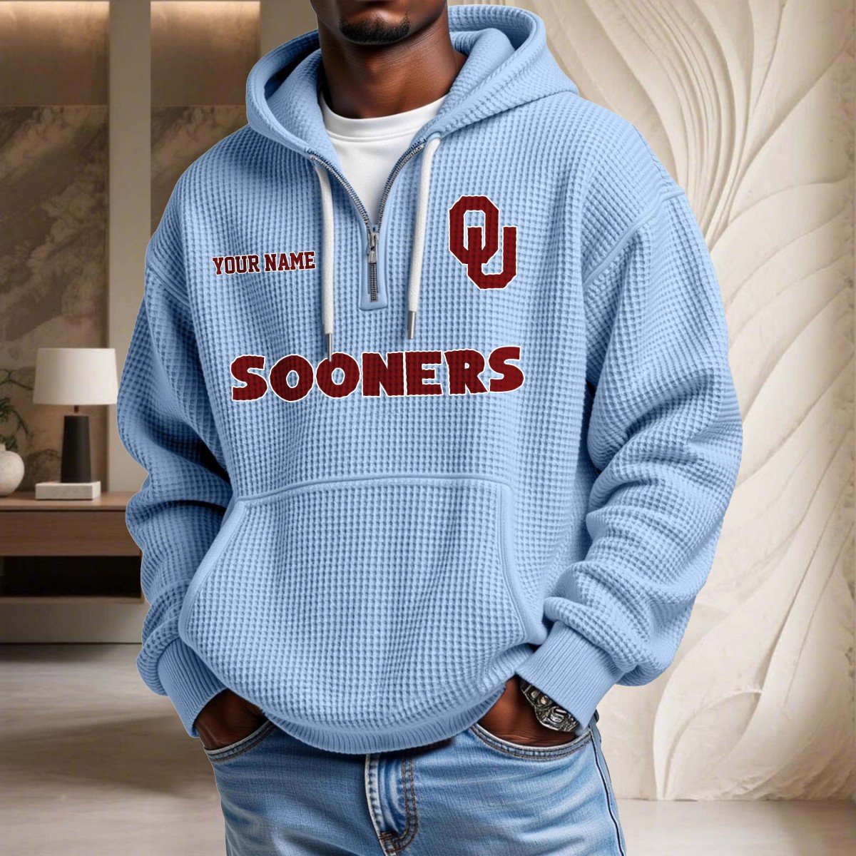 Sweat à capuche en maille gaufrée Oklahoma Sooners – Image 7