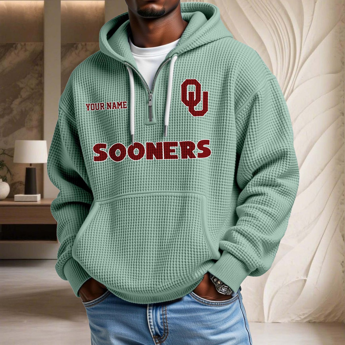 Sweat à capuche en maille gaufrée Oklahoma Sooners – Image 8