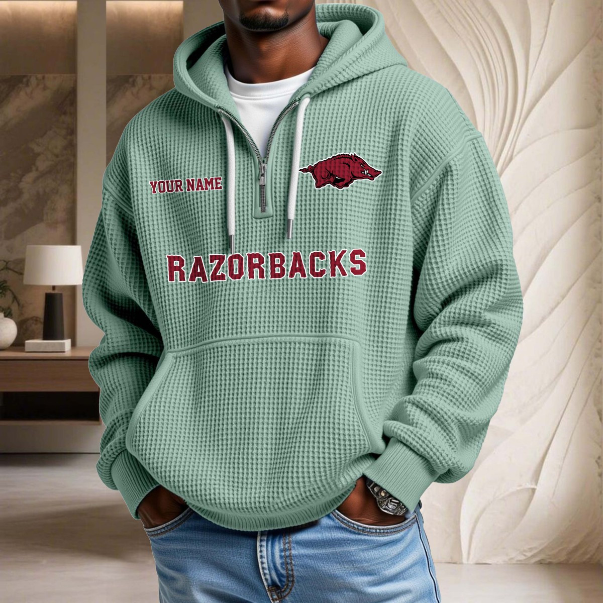 Sweat à capuche en maille gaufrée Arkansas Razorbacks – Image 8