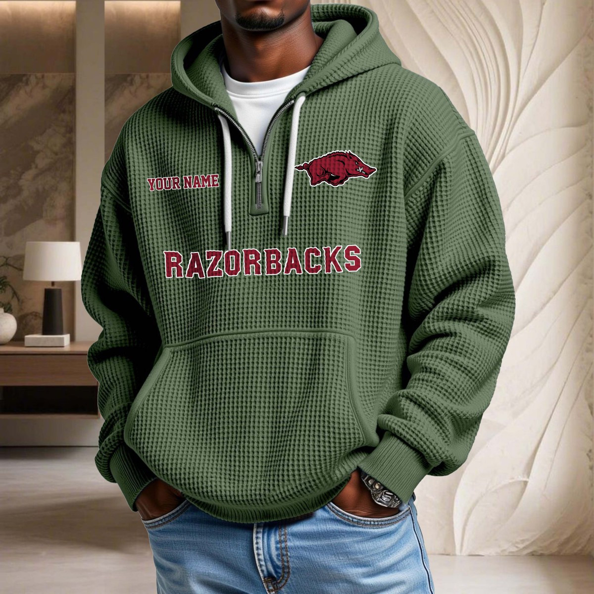 Sweat à capuche en maille gaufrée Arkansas Razorbacks – Image 9