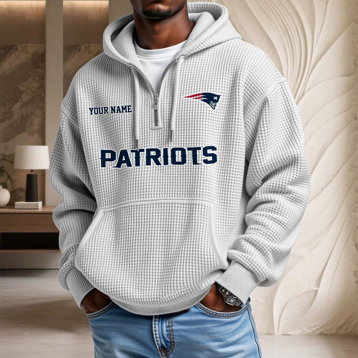 Sweat à capuche en maille gaufrée New England Patriots – Image 3