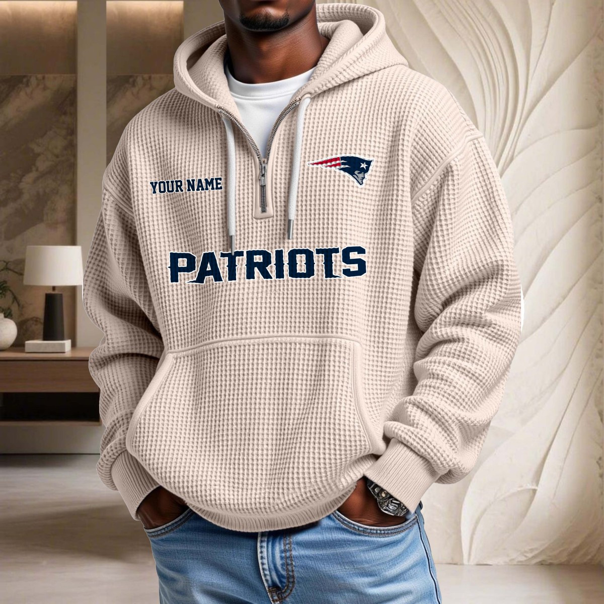 Sweat à capuche en maille gaufrée New England Patriots – Image 5