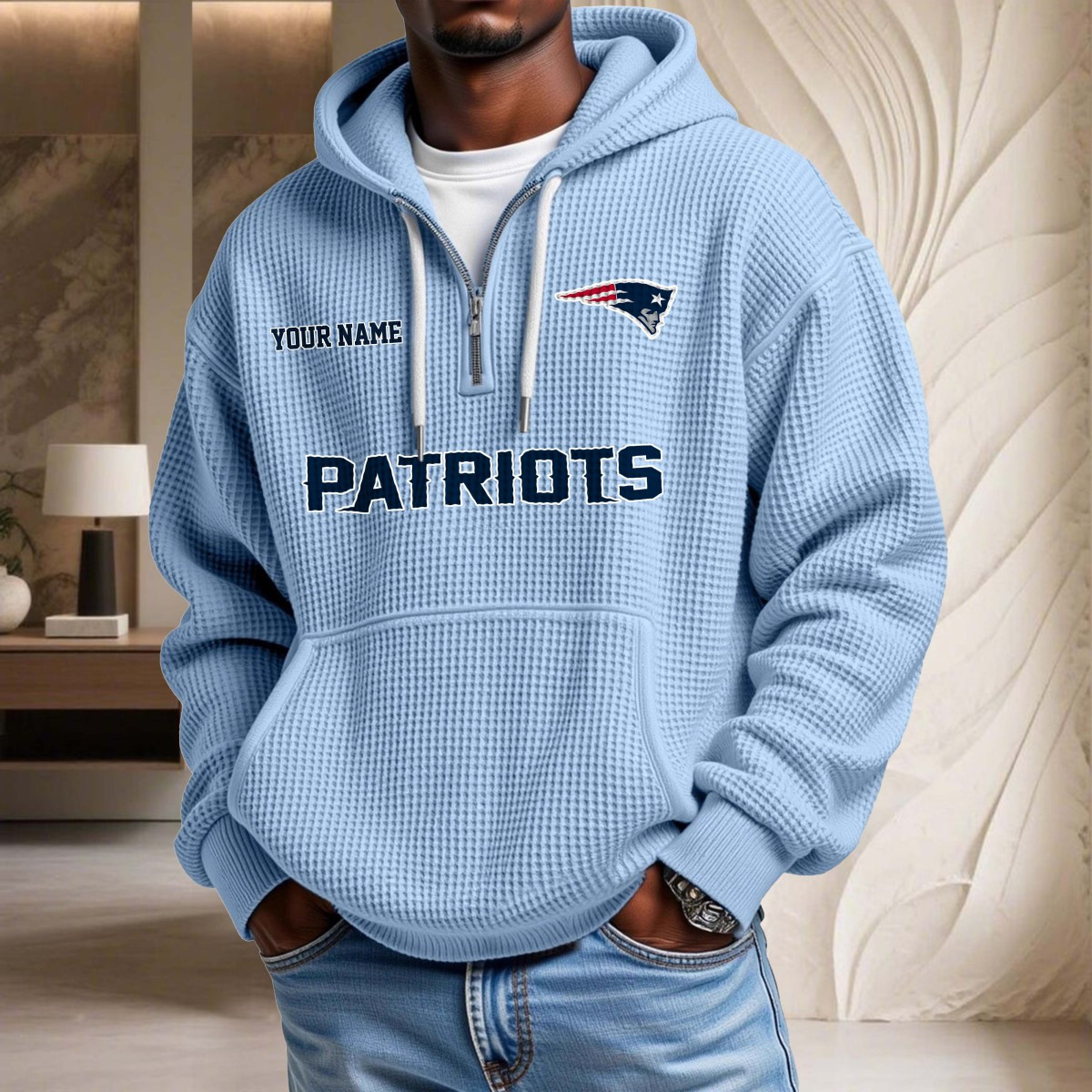 Sweat à capuche en maille gaufrée New England Patriots – Image 7