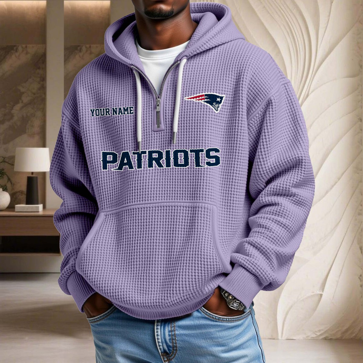 Sweat à capuche en maille gaufrée New England Patriots – Image 10