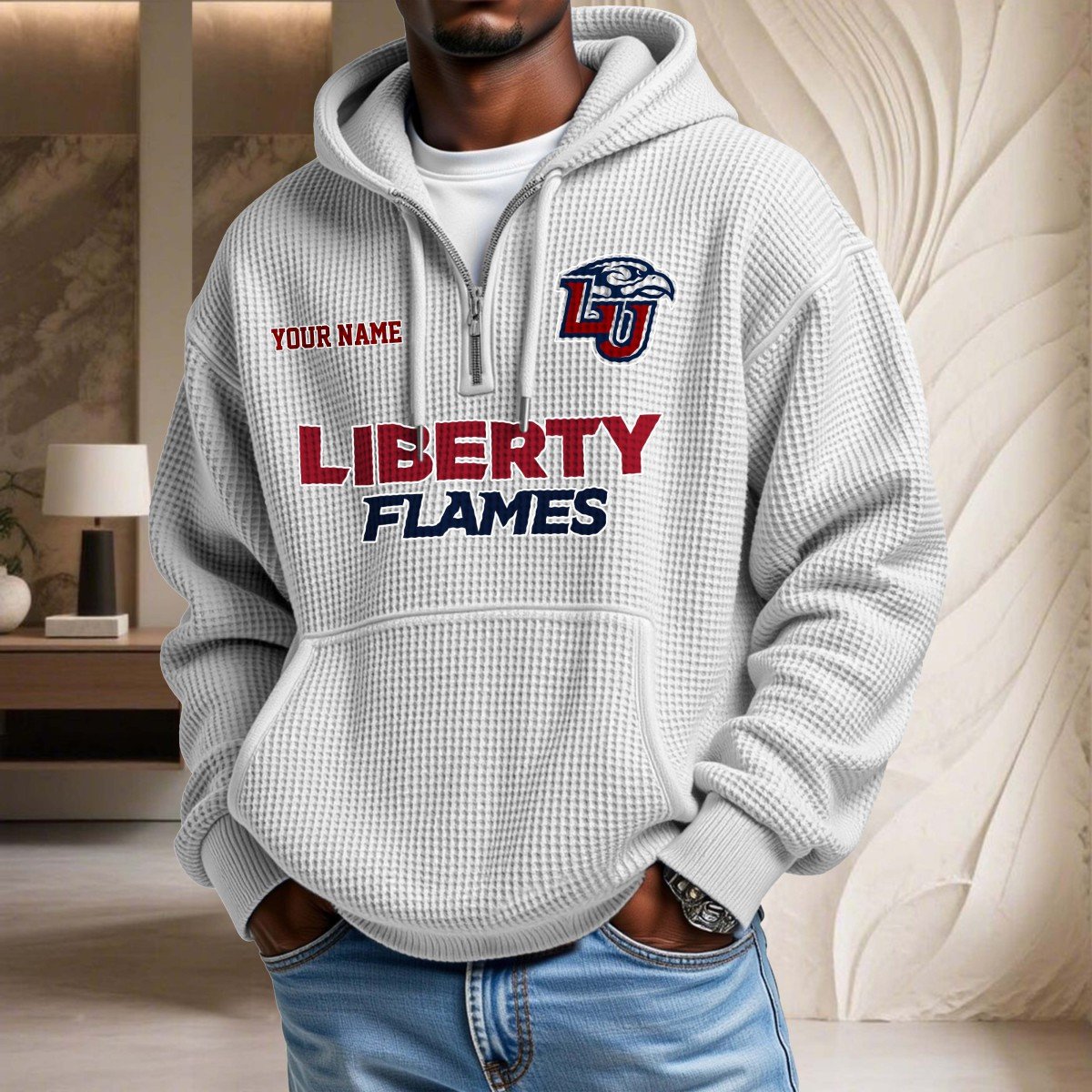 Sweat à capuche en maille gaufrée Liberty Flames – Image 3