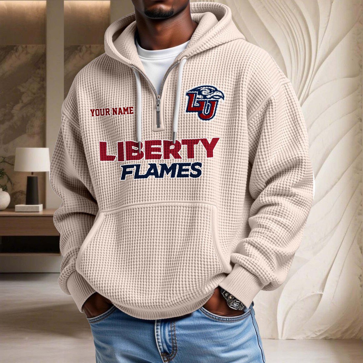 Sweat à capuche en maille gaufrée Liberty Flames – Image 5