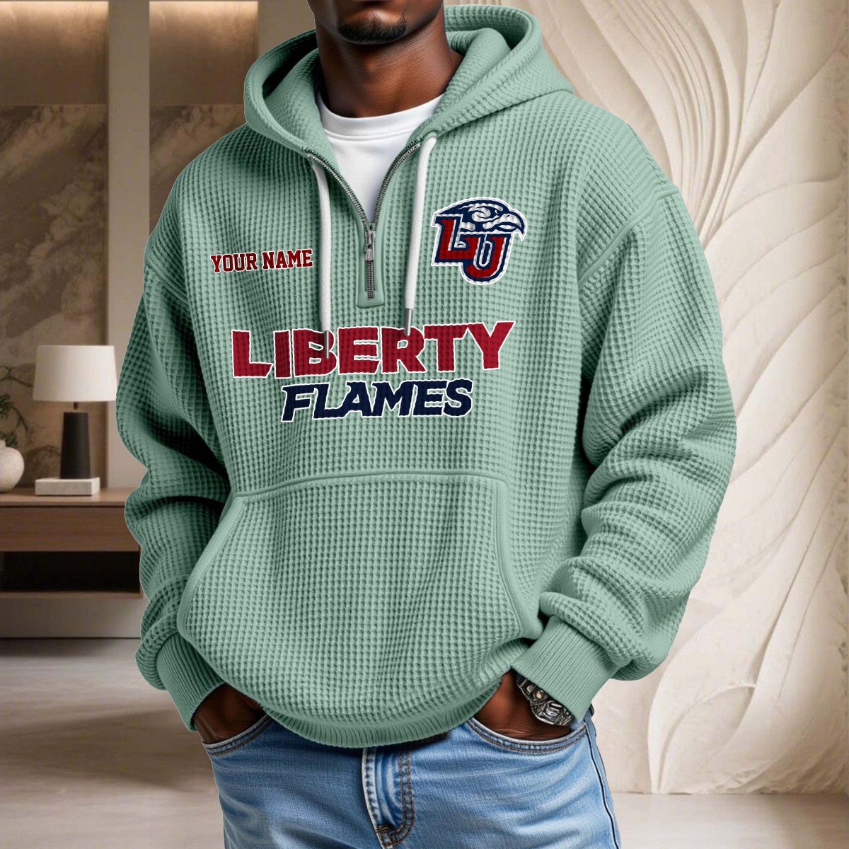 Sweat à capuche en maille gaufrée Liberty Flames – Image 8