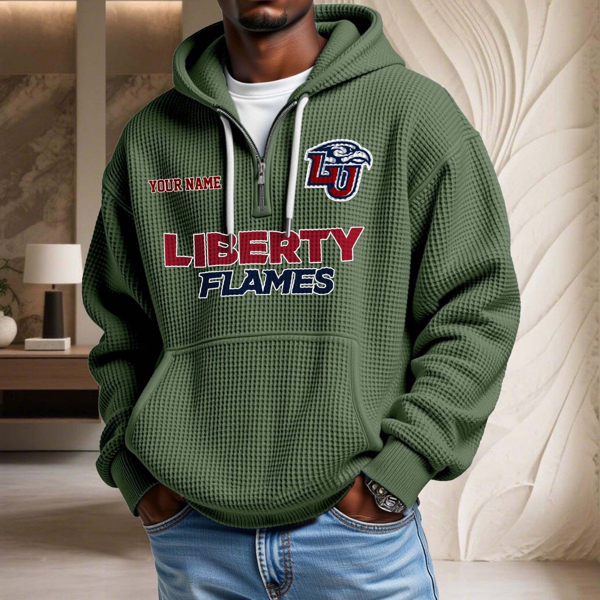 Sweat à capuche en maille gaufrée Liberty Flames – Image 9