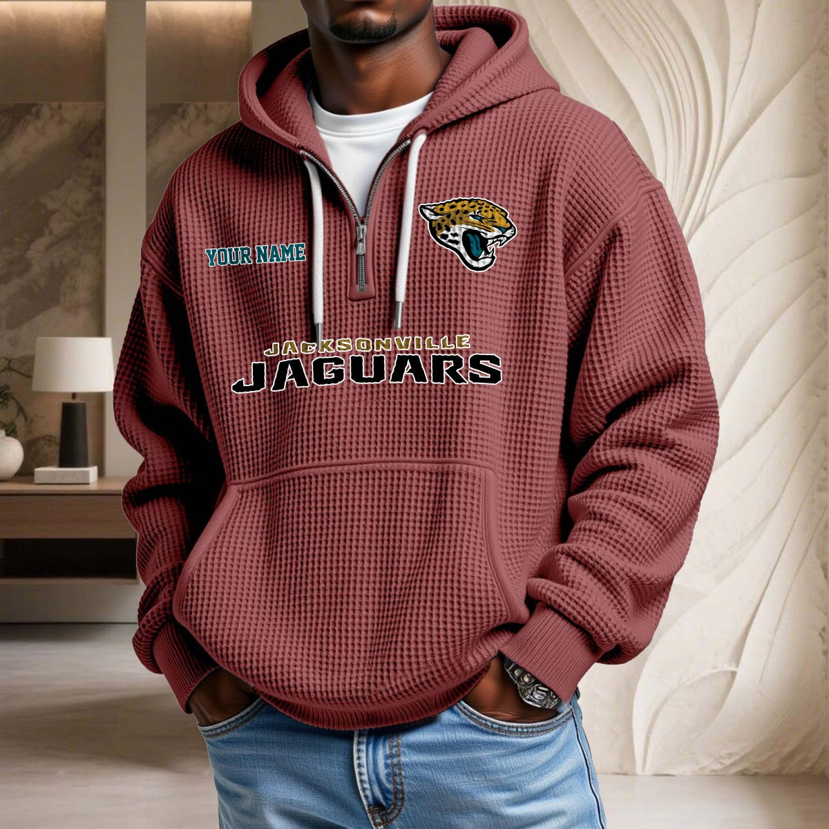Sweat à capuche en maille gaufrée Jacksonville Jaguars – Image 3