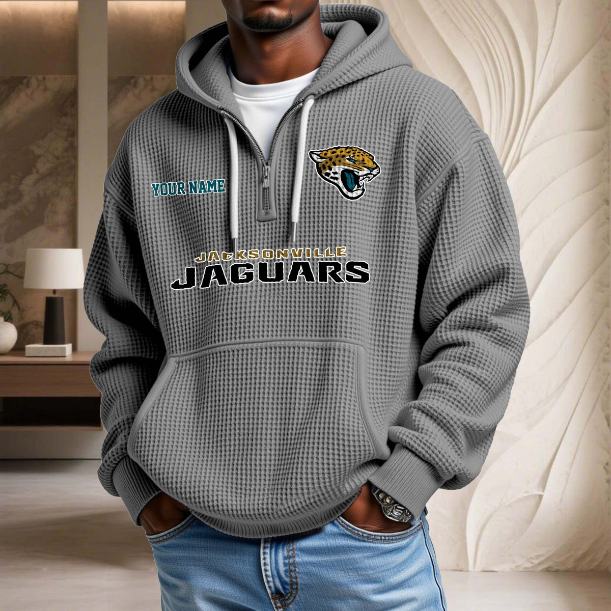 Sweat à capuche en maille gaufrée Jacksonville Jaguars – Image 6