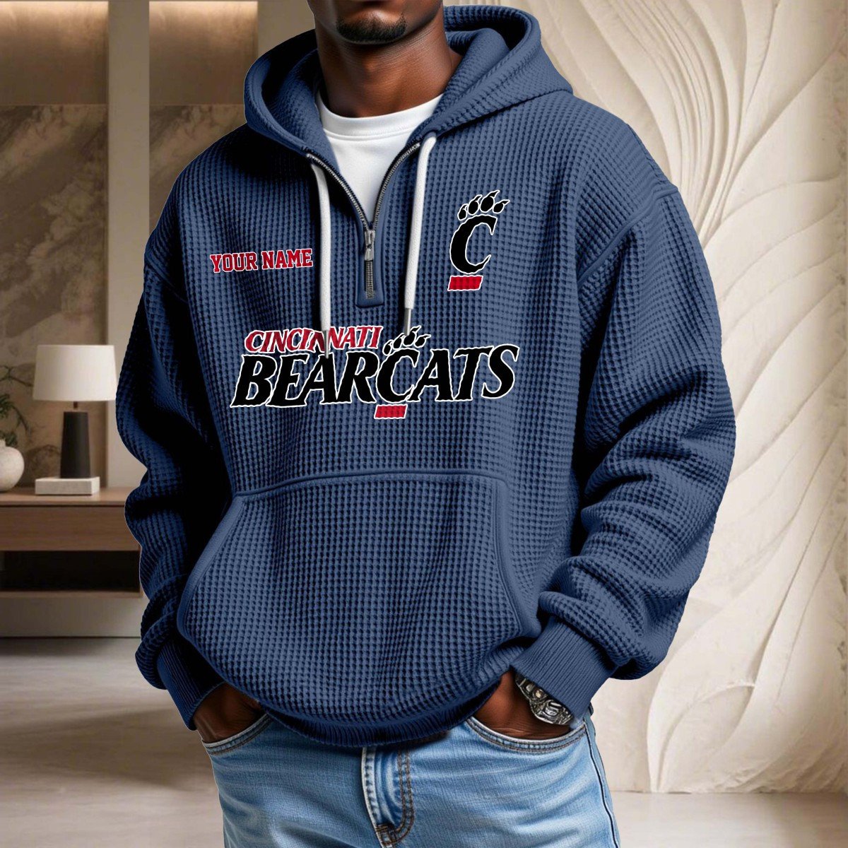 Sweat à capuche en maille gaufrée Cincinnati Bearcats – Image 4
