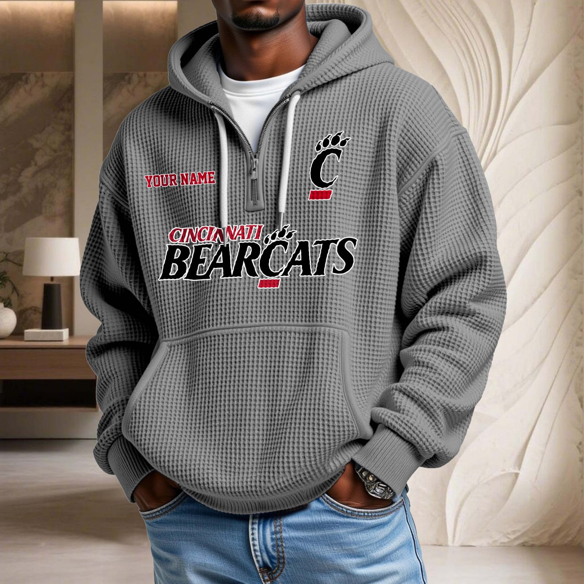 Sweat à capuche en maille gaufrée Cincinnati Bearcats – Image 6