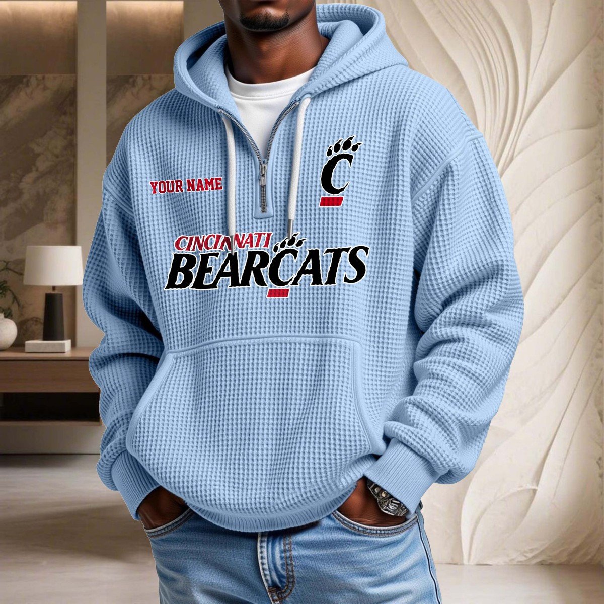 Sweat à capuche en maille gaufrée Cincinnati Bearcats – Image 7