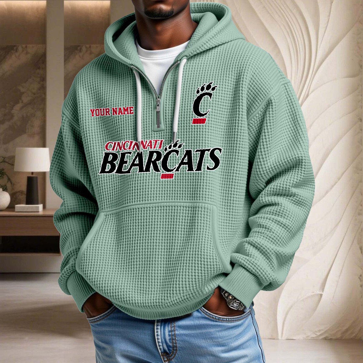 Sweat à capuche en maille gaufrée Cincinnati Bearcats – Image 8