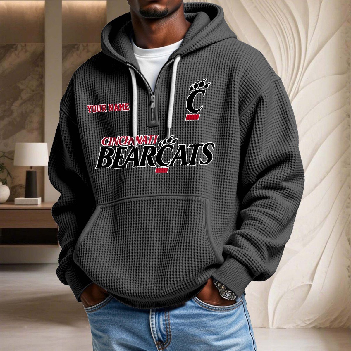 Sweat à capuche en maille gaufrée Cincinnati Bearcats – Image 2