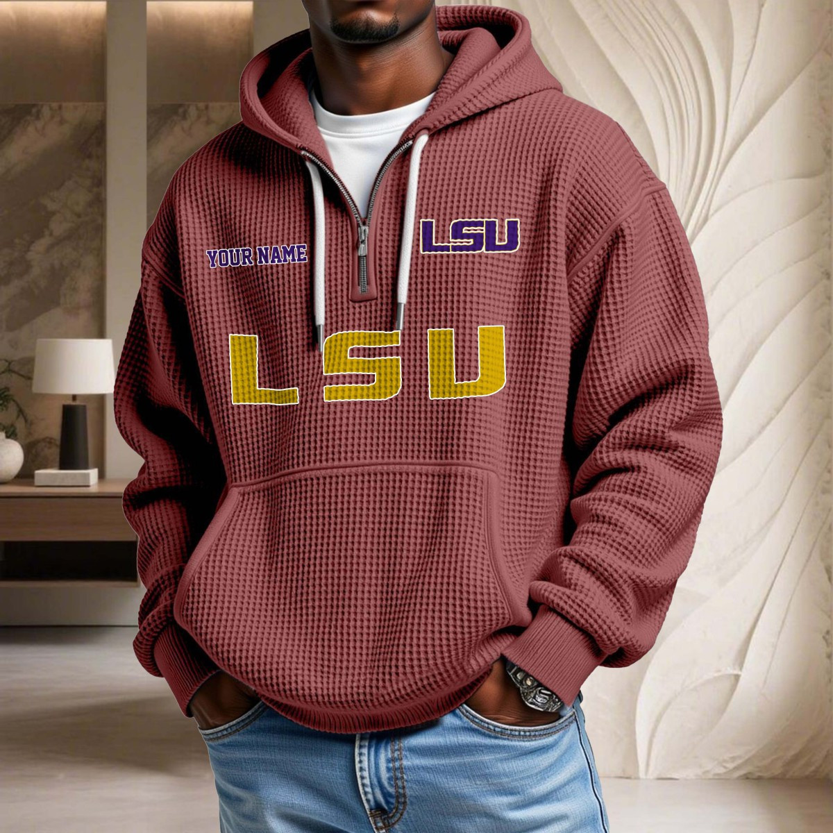 Sweat à capuche en maille gaufrée Lsu Tigers – Image 3