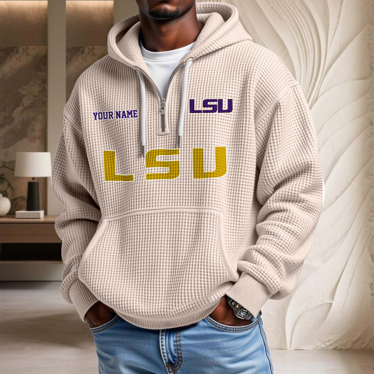 Sweat à capuche en maille gaufrée Lsu Tigers – Image 5