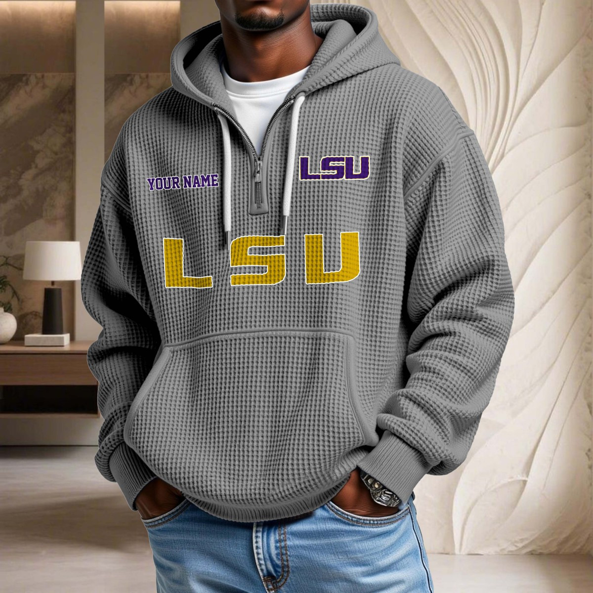 Sweat à capuche en maille gaufrée Lsu Tigers – Image 6