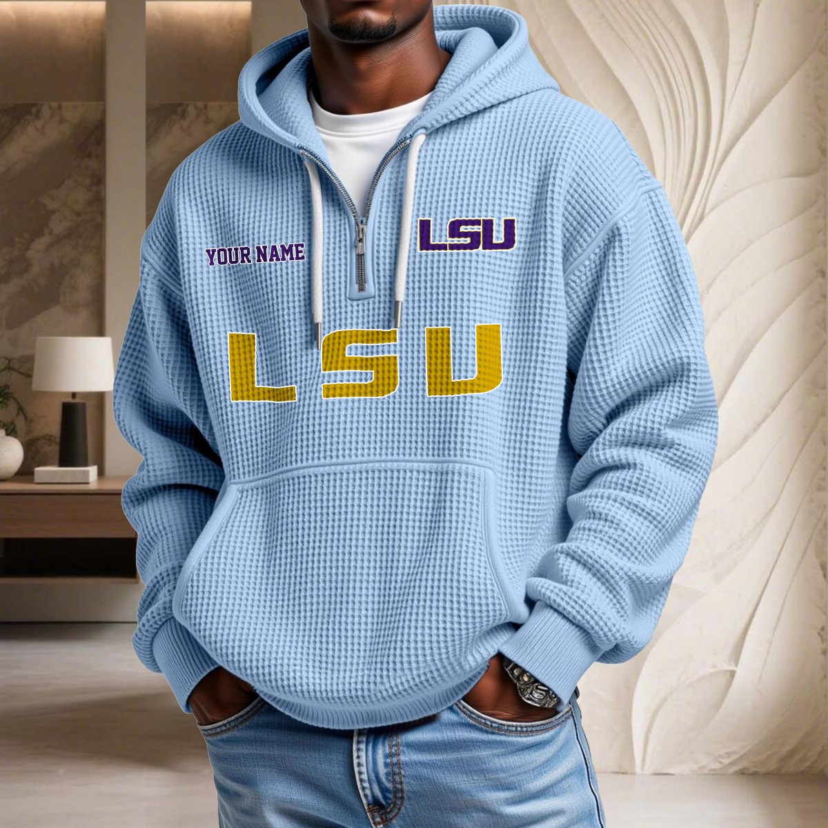 Sweat à capuche en maille gaufrée Lsu Tigers – Image 7