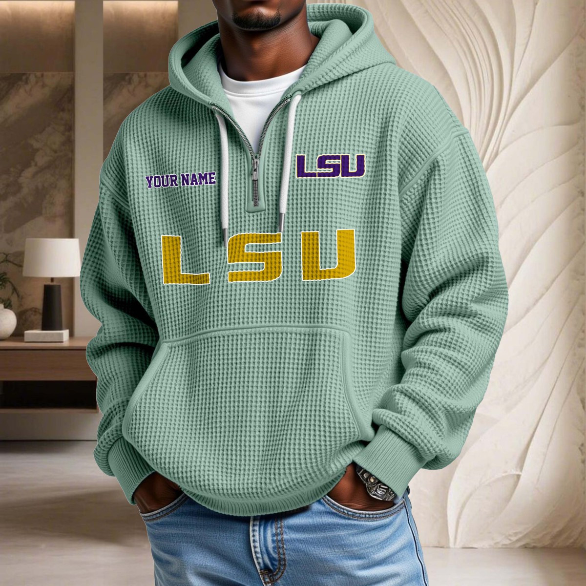 Sweat à capuche en maille gaufrée Lsu Tigers – Image 8