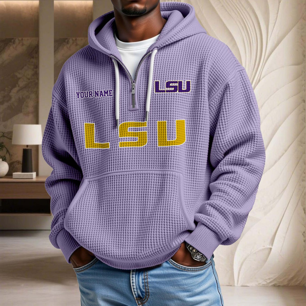 Sweat à capuche en maille gaufrée Lsu Tigers – Image 10
