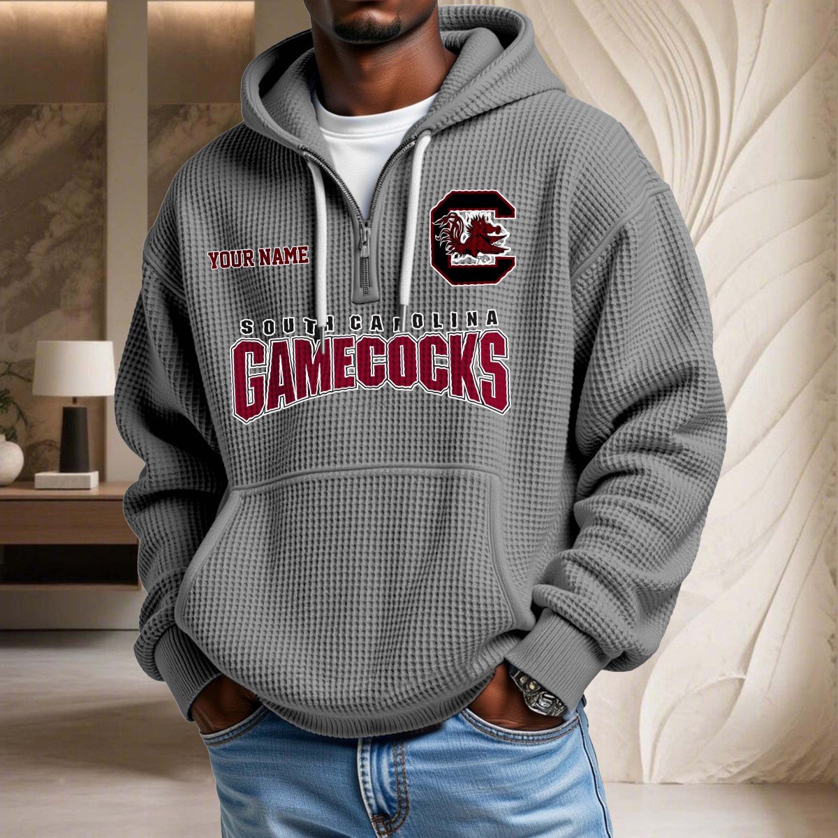 Sweat à capuche en maille gaufrée South Carolina Gamecocks – Image 6