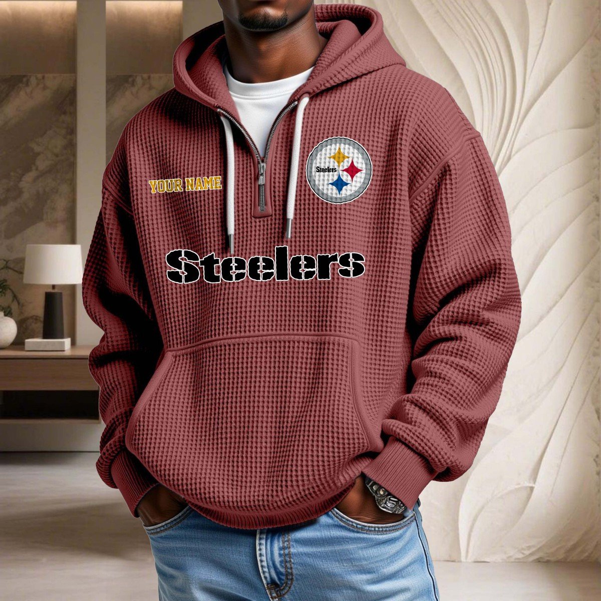 Sweat à capuche en maille gaufrée Pittsburgh Steelers – Image 3