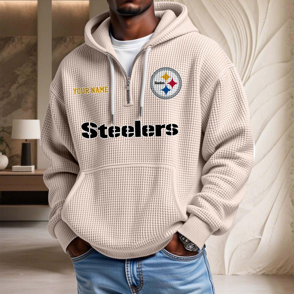 Sweat à capuche en maille gaufrée Pittsburgh Steelers – Image 5