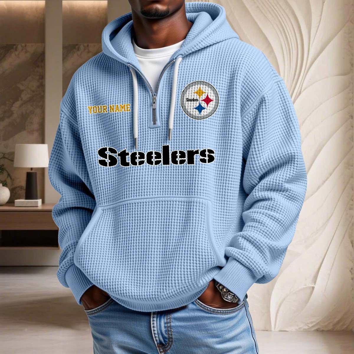 Sweat à capuche en maille gaufrée Pittsburgh Steelers – Image 7