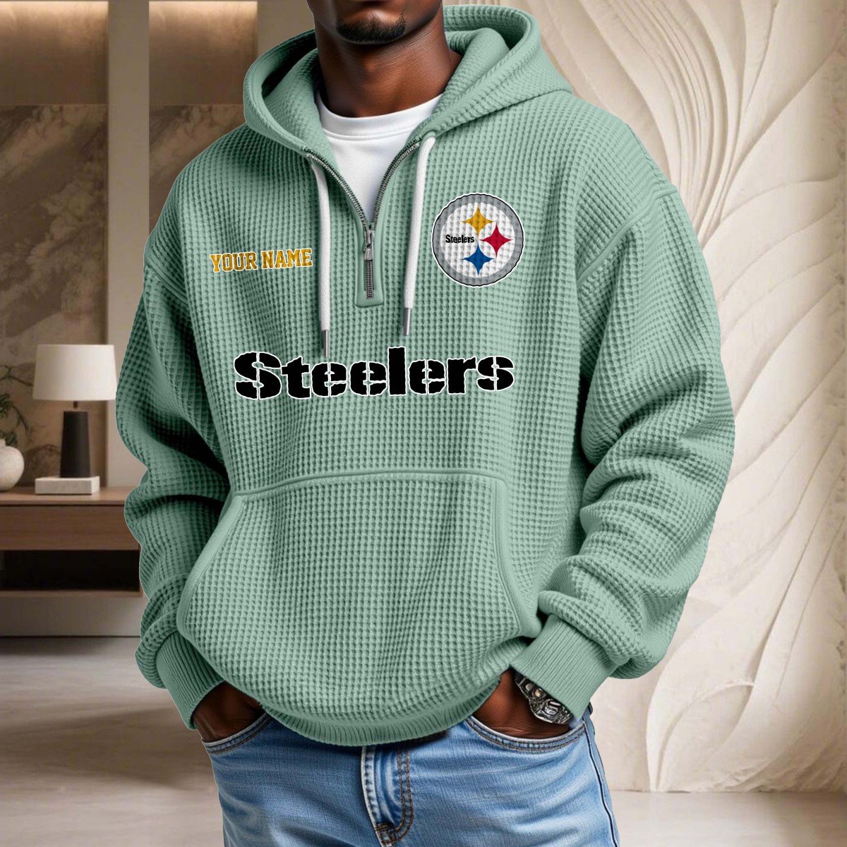 Sweat à capuche en maille gaufrée Pittsburgh Steelers – Image 8