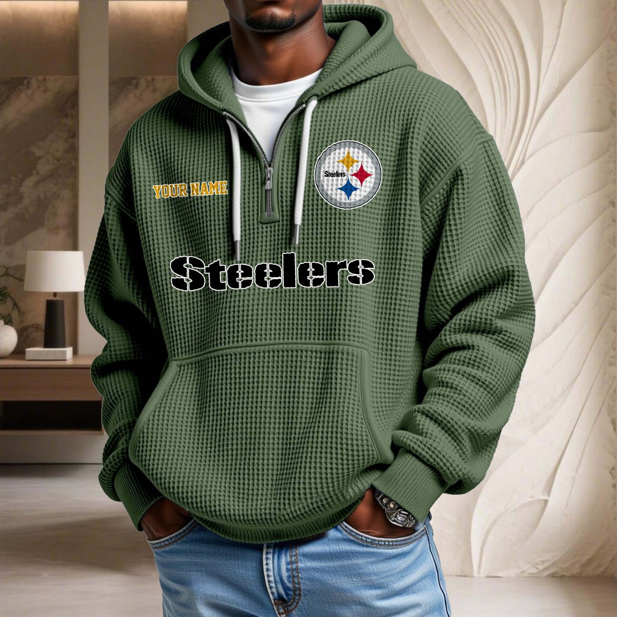 Sweat à capuche en maille gaufrée Pittsburgh Steelers – Image 9