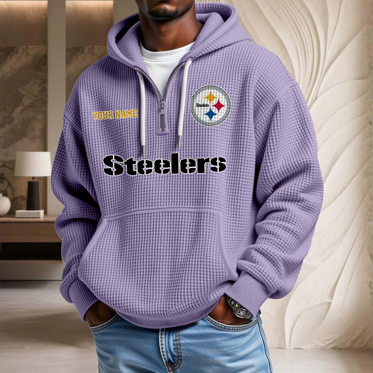 Sweat à capuche en maille gaufrée Pittsburgh Steelers – Image 10