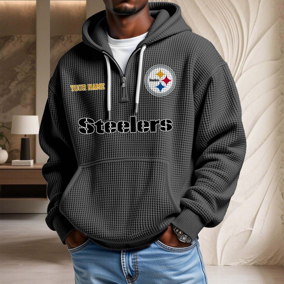 Sweat à capuche en maille gaufrée Pittsburgh Steelers