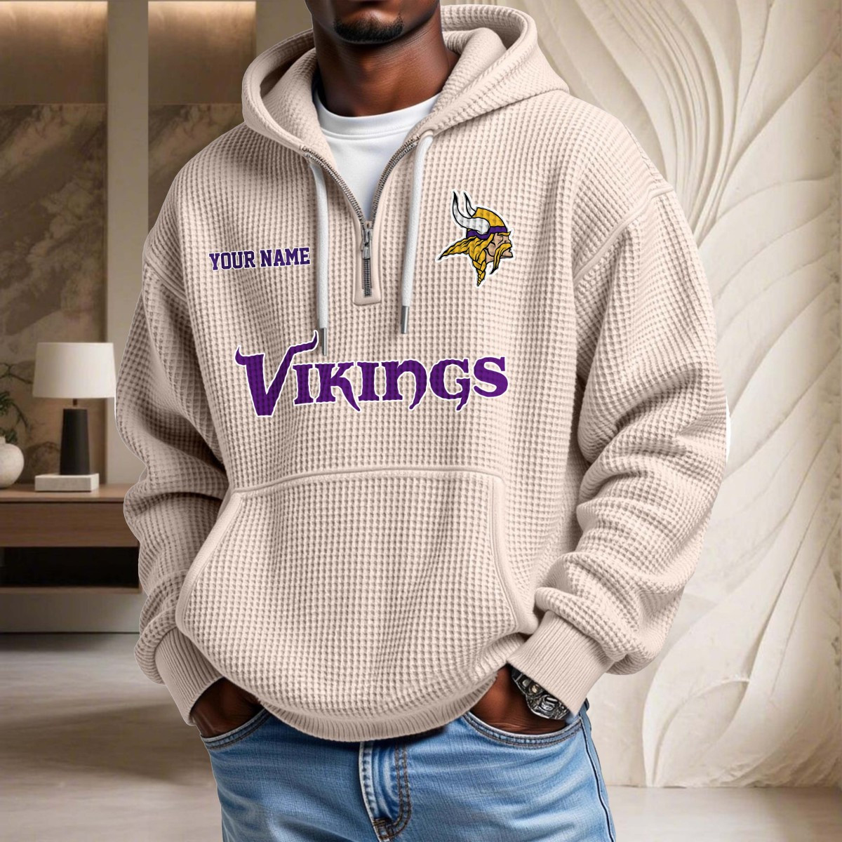Sweat à capuche en maille gaufrée Minnesota Vikings – Image 5