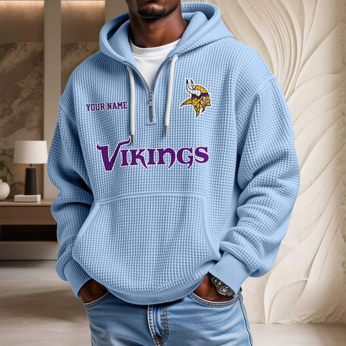 Sweat à capuche en maille gaufrée Minnesota Vikings – Image 7