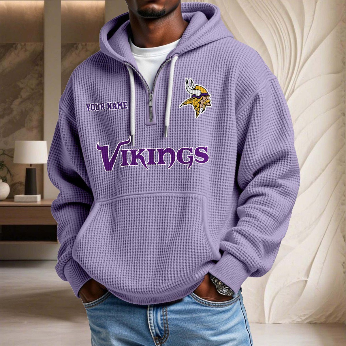 Sweat à capuche en maille gaufrée Minnesota Vikings – Image 10