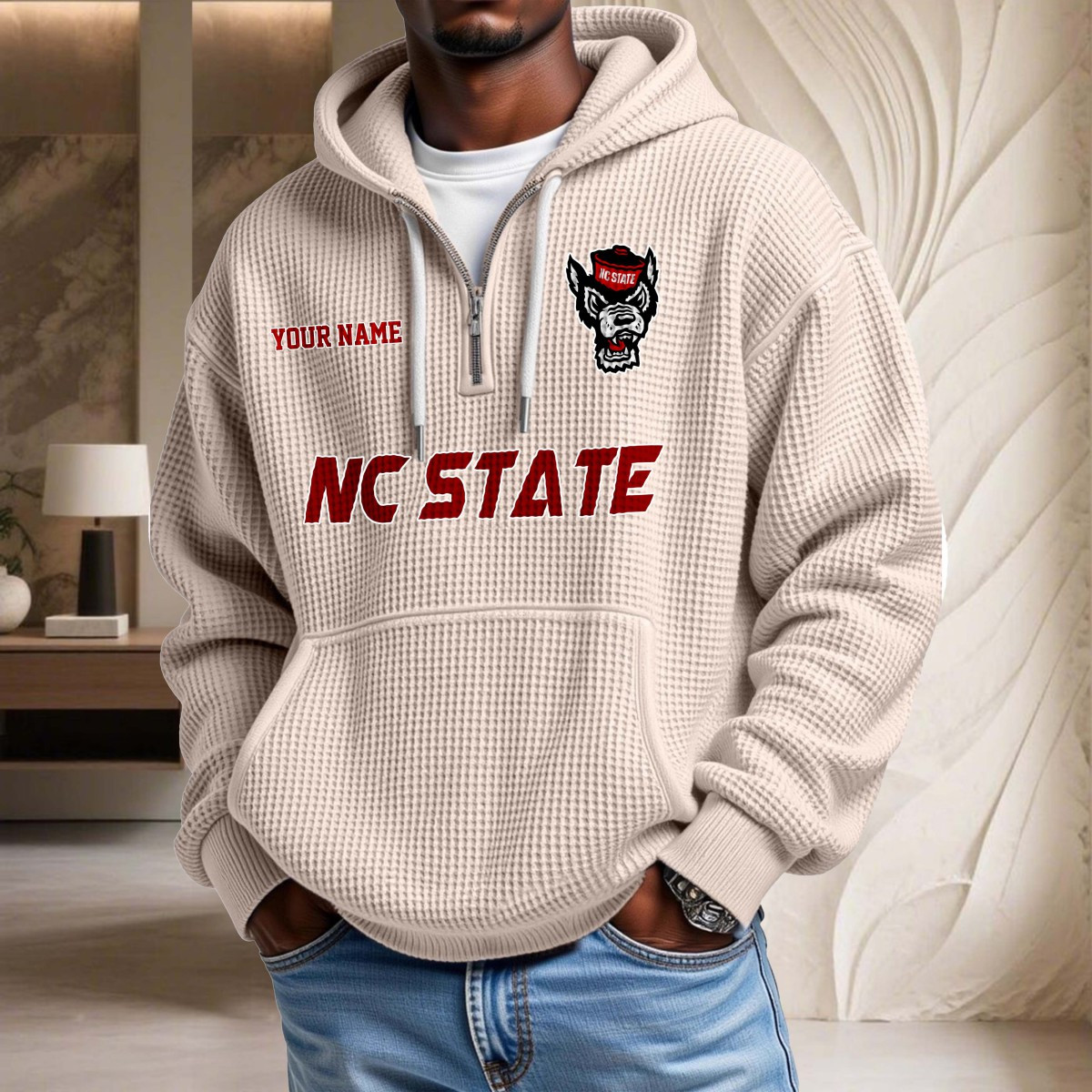 Sweat à capuche en maille gaufrée North Carolina State Wolfpack – Image 5