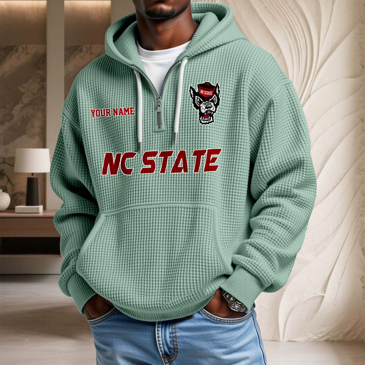 Sweat à capuche en maille gaufrée North Carolina State Wolfpack – Image 8