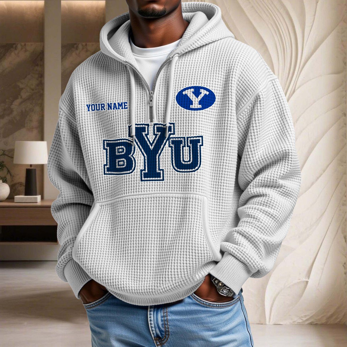 Sweat à capuche en maille gaufrée BYU Cougars – Image 3