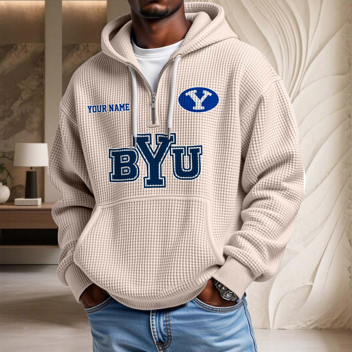 Sweat à capuche en maille gaufrée BYU Cougars – Image 5