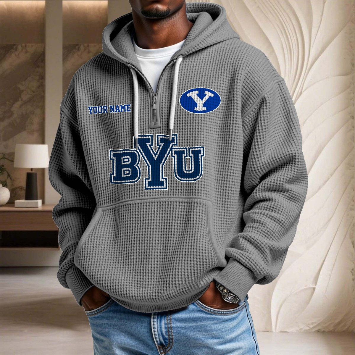 Sweat à capuche en maille gaufrée BYU Cougars – Image 6