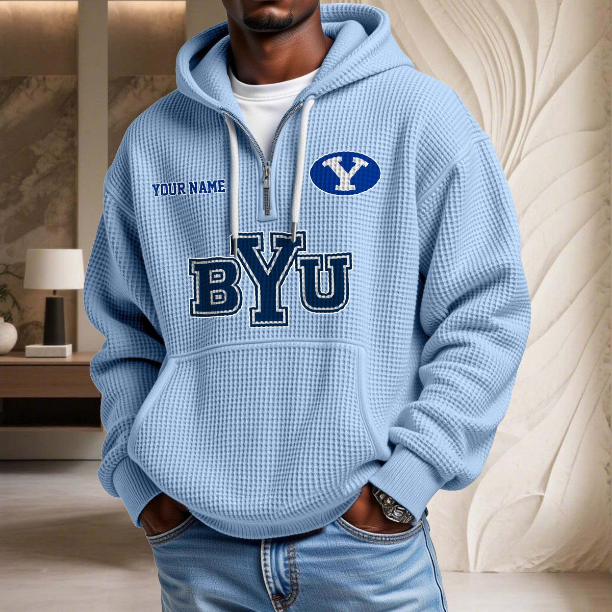 Sweat à capuche en maille gaufrée BYU Cougars – Image 7