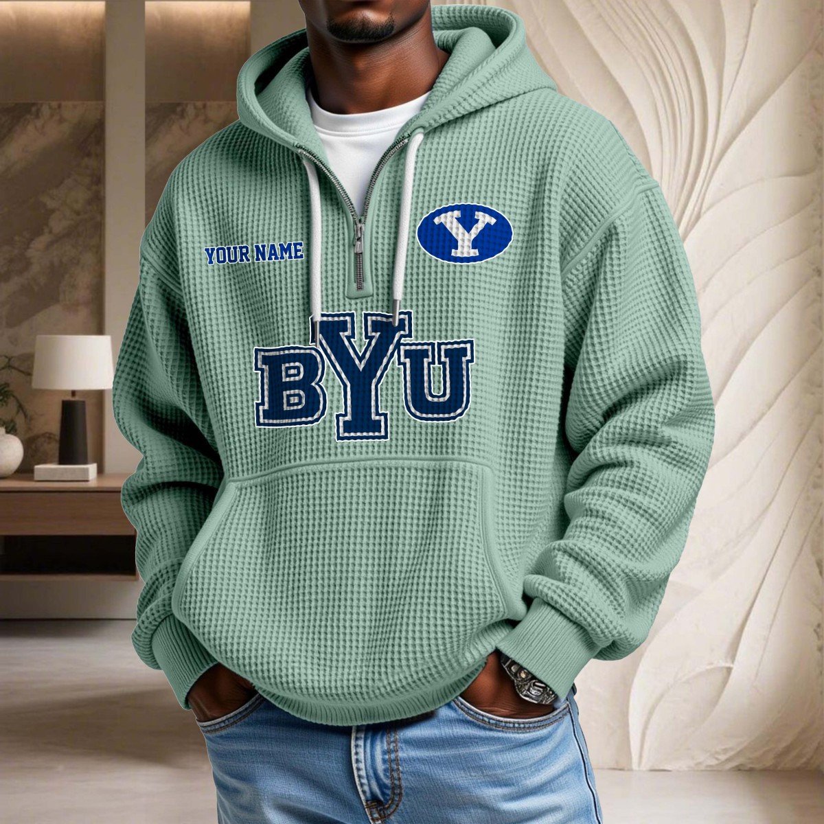 Sweat à capuche en maille gaufrée BYU Cougars – Image 8